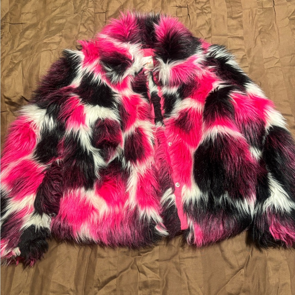 Cat & Jack Pink and Black Faux Fur Jacket
